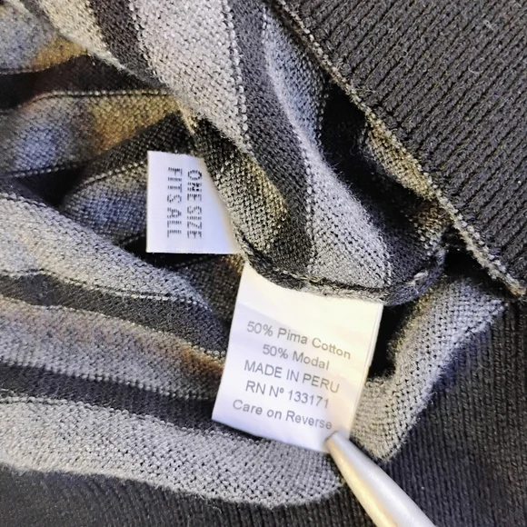 PLANET by Lauren G Sweater Gray Black White Ribbed‎ Hem Stripes One Size - Picture 7 of 12
